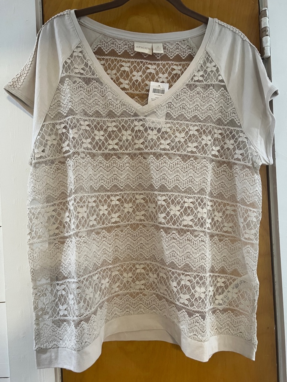 Chico's Cream Lace V-Neck Layered Crochet Top